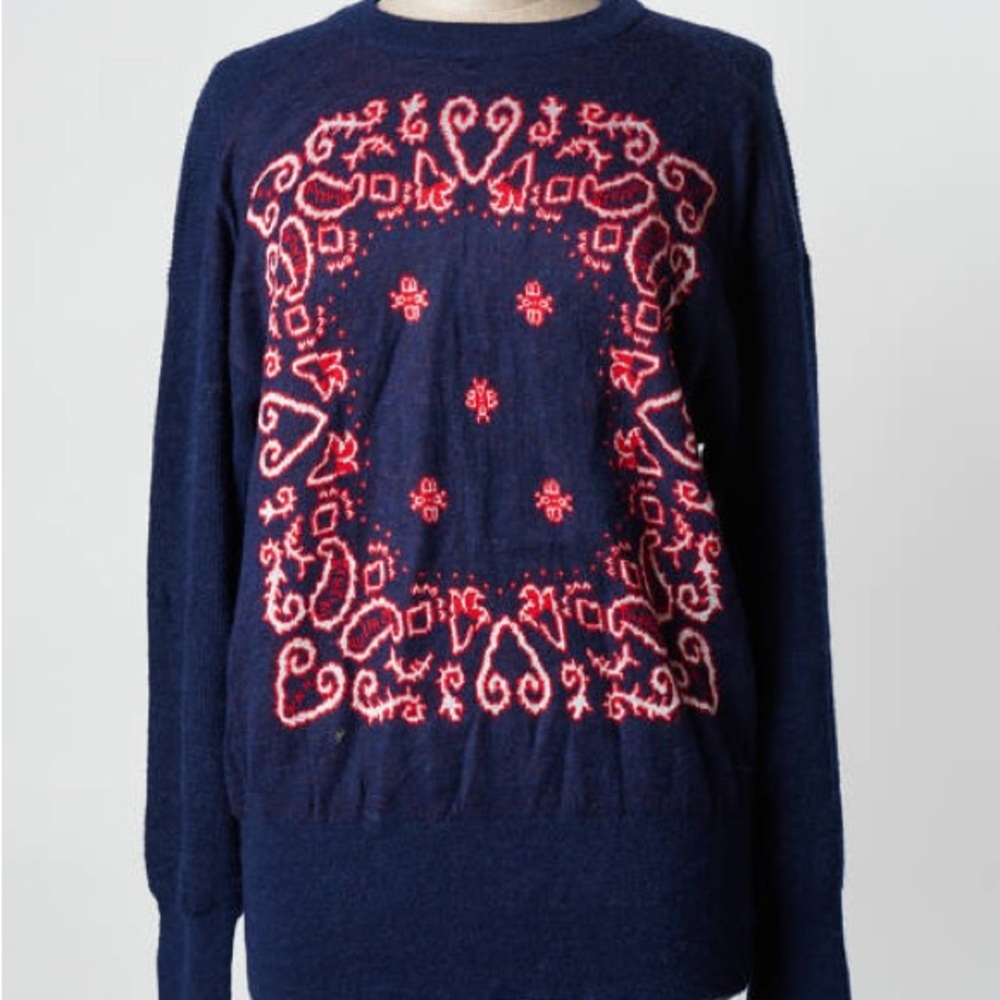 Scotch & Soda Bandanarama Navy Sweater with Red Pattern
